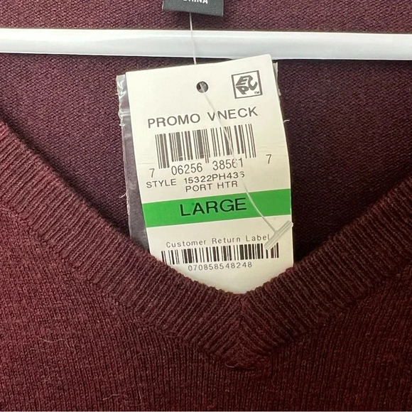NWT Alfani Men’s VNeck Sweater Luxury Touch Lightweight HeatherMaroon Size L - Picture 8 of 10
